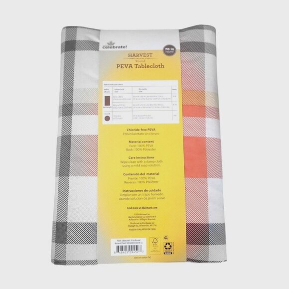 Harvest Peva Round Plaid Red, Gold, Gray Tablecloth 70 inches - NWT - Picture 2 of 2